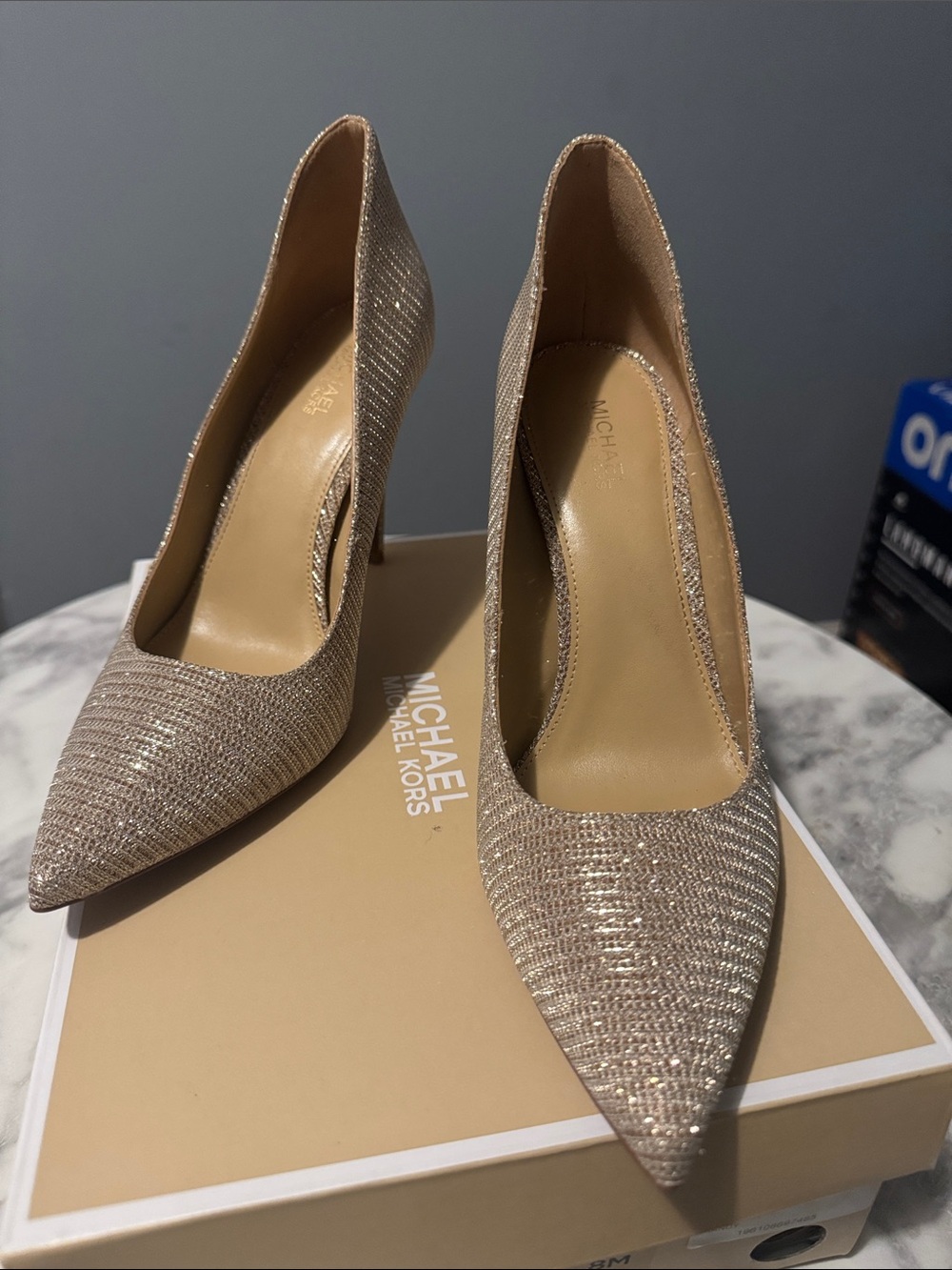 Michael Kors Sparkle Pointed-Toe Pumps in Champagne Gold
